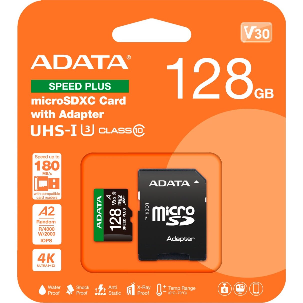 Adatahastighed plus microSDXC 128 GB hukommelseskort (uhs-i u3, klasse 10, v30, a2)