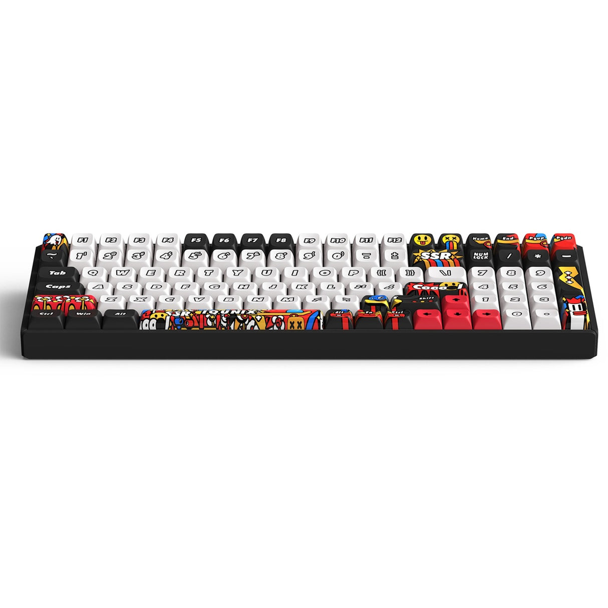Iqunix f97 graffiti-dagbog trådløst mekanisk tastatur (sort, us-layout (qwerty), cherry mx brown, 96%, rgb-lysdioder, hot-swappable, pbt, 2.4ghz | bluetooth 5.1 | usb-c)