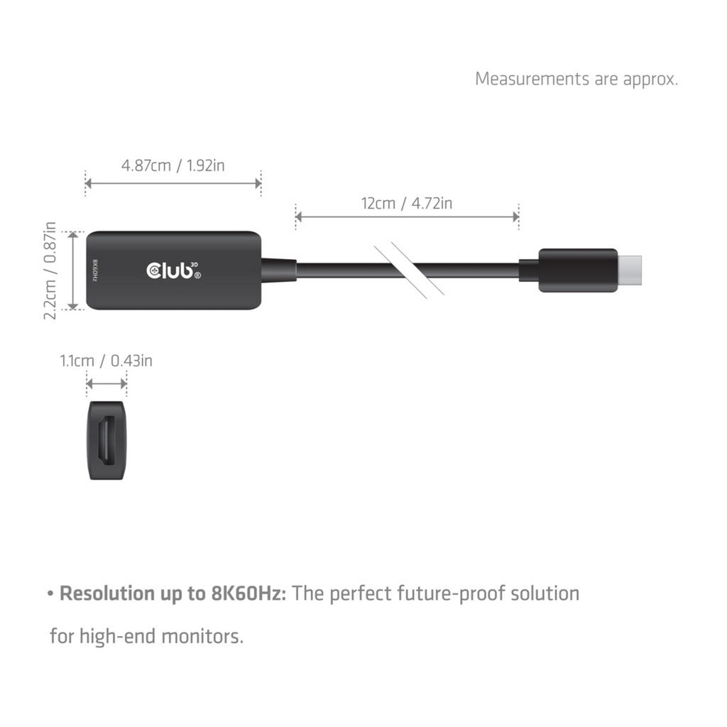 Club 3d cac-2505 usb-c naar hdmi 2.1 adapter 8k60hz (zwart)