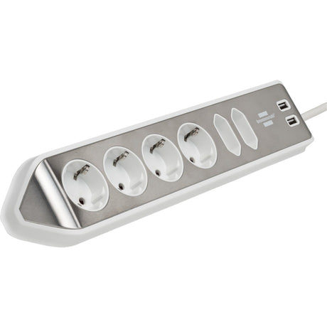 Brennerstuhl ®estilo hjørne tilslutningsboks med USB-opladningsfunktion 6-vejs 4x beskyttelsesstik 2x euro sølv hvid