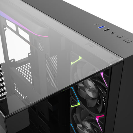 Xyz PC Gear Tesseract A-RGB Midi Tower-hus (sort | 2x USB-A | 1x USB-C | RGB | Hærdet glas)