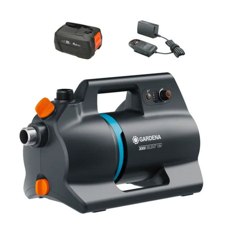 Gardena accu besproeiingspomp 3000 silent 18v p4a gebruiksklare set incl. accu en oplader (donkergrijs turquoise, 14610-20 | pomp | accu | lader)