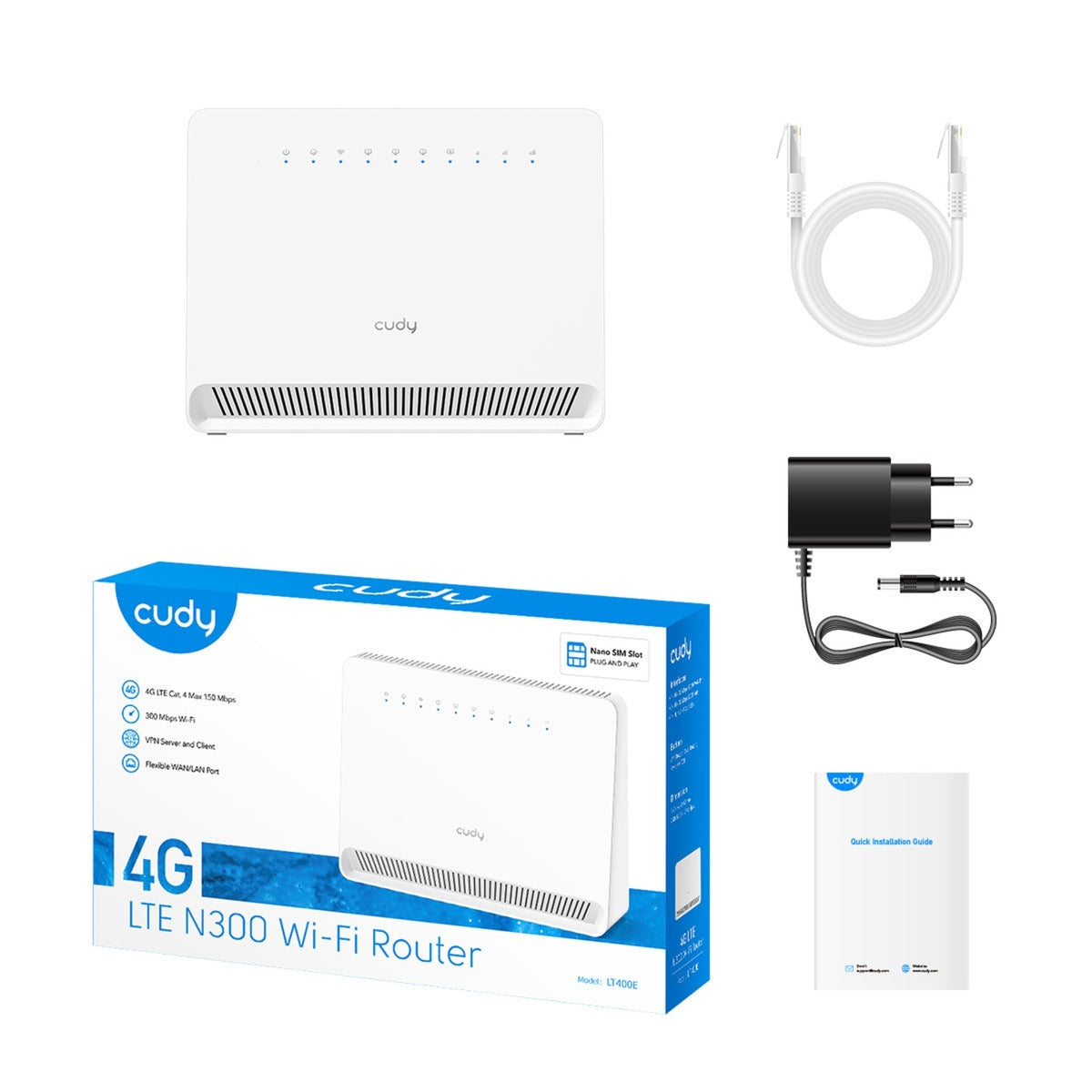 Cudy N300 Wi-Fi 4G LTE Cat4 Router (Hvid, App, Nano SIM Slot)