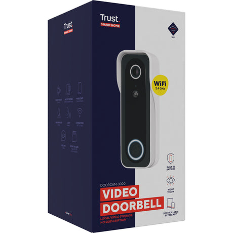 Trust doorcam-3000 smart WiFi dørklokkekamera (hvid sort, 2,4 GHz WiFi)