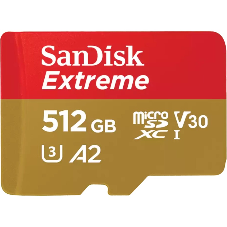 Sandisk extreme microSDXC 512 GB hukommelseskort (uhs-i u3, klasse 10, v30, a2, inkl. adapter)