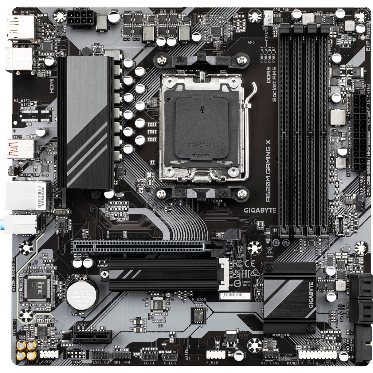 Gigabyte a620m gaming x (rev. 1.0) socket am5 bundkort (sort grå, raid, gb-lan, lyd, µatx)