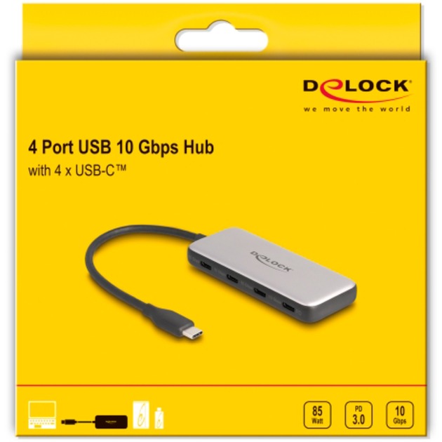 Delock 4-ports USB-C + PD 85 watt USB-hub (grå)