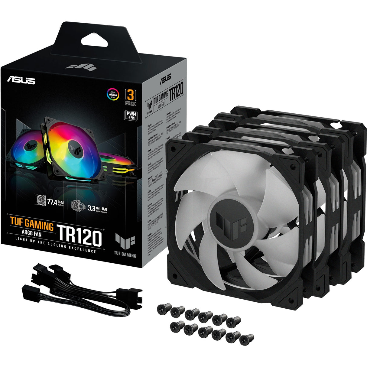 Asus tuf gaming tr120 argb case fans (sort, 3 stykker, 120 x 120 x 25 mm)