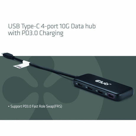 Club 3D USB-C 4-ports 10G datahub med PD3.0 USB-hub (sort)