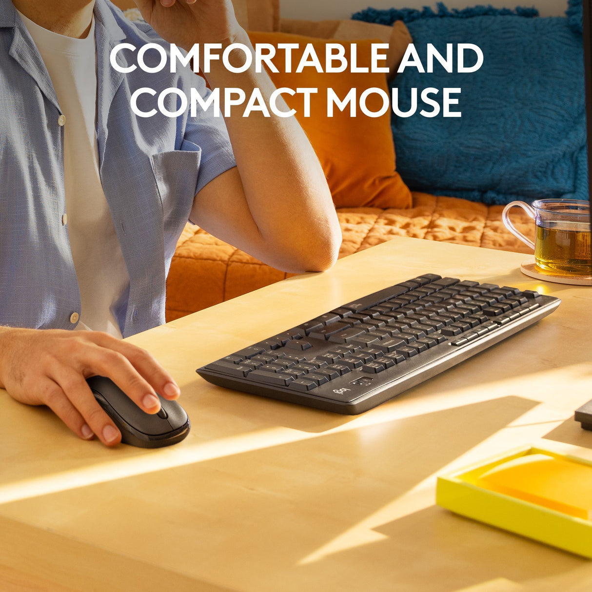 Logitech mk295 lydløst trådløst tastatur og mus combo desktop sæt (sort, us-internationalt layout (qwerty), 100%)