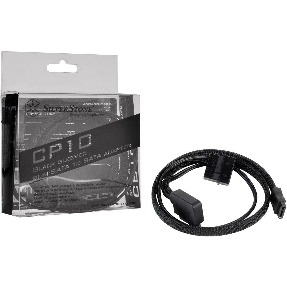 Silverstone slim sata 2-i-1 datakabel + strømadapter (sort, cp10)