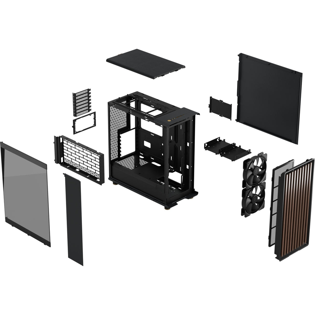 Fractal design nord midi tårnhus (sort træ farve | 2x USB-A | 1x USB-C | hærdet glas)
