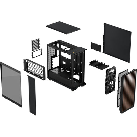 Fractal design nord midi tårnhus (sort træ farve | 2x USB-A | 1x USB-C | hærdet glas)
