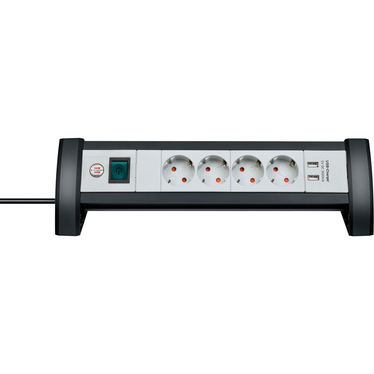 Brennerstuhl premium office line strømskinne med USB 4x sort lysegrå 1.8m h05vv-f 3g1.5
