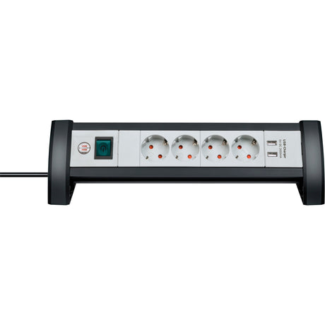 Brennerstuhl premium office line strømskinne med USB 4x sort lysegrå 1.8m h05vv-f 3g1.5