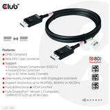 Club 3D DisplayPort 2.1 Vesa DP80 certificeret kabel han-han (sort, 1,2 meter, 4K 240Hz, 8K 60Hz, 80Gbps)