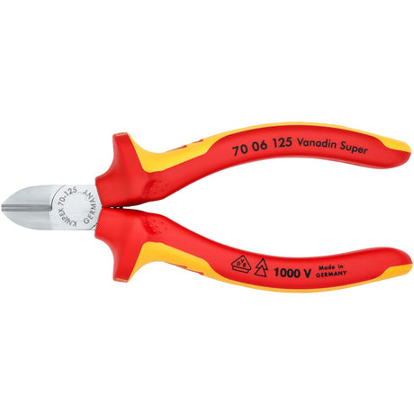 Knipex sideskæretang forkromet isoleret med flerkomponenthåndtag, VDE-testet 125 mm - 7006125
