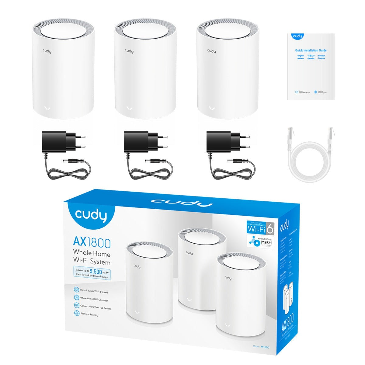 Cudy ax1800 gigabit mesh wi-fi 6 system (3-pack) mesh router (hvid)