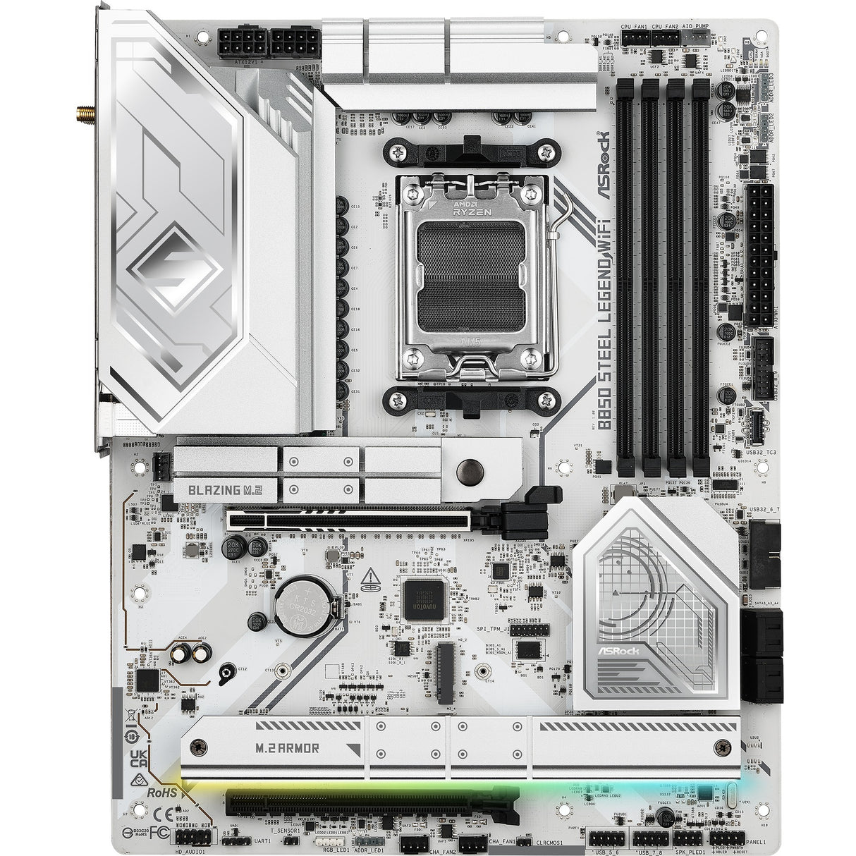 Asrock B850 Steel Legend WiFi Socket AM5 bundkort (RAID, 2,5 GB-LAN, WiFi 7, BT, lyd, ATX)