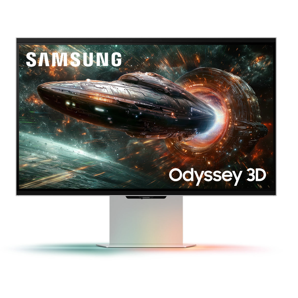 Samsung Odyssey 3D G90XF 27 4K UHD-gamingskærm (sølv, 2x HDMI, DisplayPort, 2x USB-A, USB-B, 165 Hz)