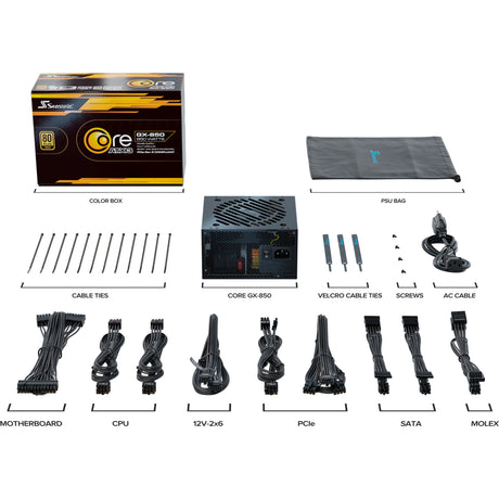 Seasonic core gx-850-v2 atx3.1 modulær 850 watt strømforsyning (sort, 1x 12v-2x6, 2x pcie)