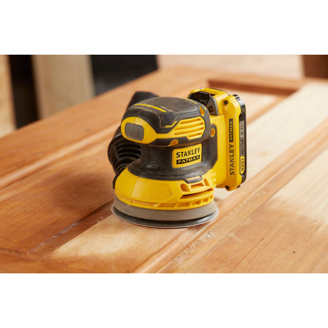 Stanley fatmax v20 18v excentersliber (gul sort, blød taske, batteri (2,0ah) og oplader (2a) inkluderet)