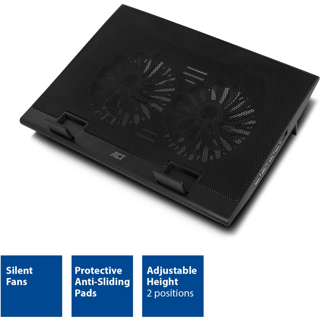 Act connectivity laptop stativ, med blæser, højdejusterbar i 2 positioner (sort, 4-ports USB 2.0 hub)