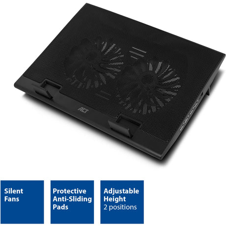 Act connectivity laptop stativ, med blæser, højdejusterbar i 2 positioner (sort, 4-ports USB 2.0 hub)