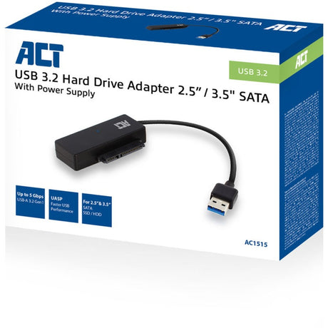 Act Connectivity USB 3.2 Gen1 til 2.5 3.5 tommer SATA-adapterkabel til SSD HDD (sort, USB 3.2 (5 Gbit s))