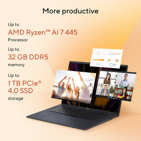 Asus vivobook 18 m1807ga-s8004w 18 laptop (blauw | ryzen ai 7 445 | radeon 840m | 32 gb | 1 tb ssd)