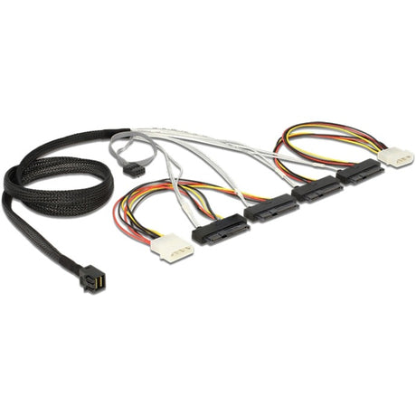 Delock mini SAS HD SFF-8643 > 4 x SAS SFF-8482 + strøm + sidebåndsadapter (sort, 1 meter)