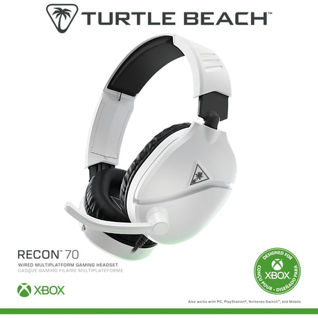 Turtle beach ear force recon 70x hvid (2024) over-ear gaming headset (hvid, xbox series x|s, xbox one, ps4, ps5, switch, pc, mobil)