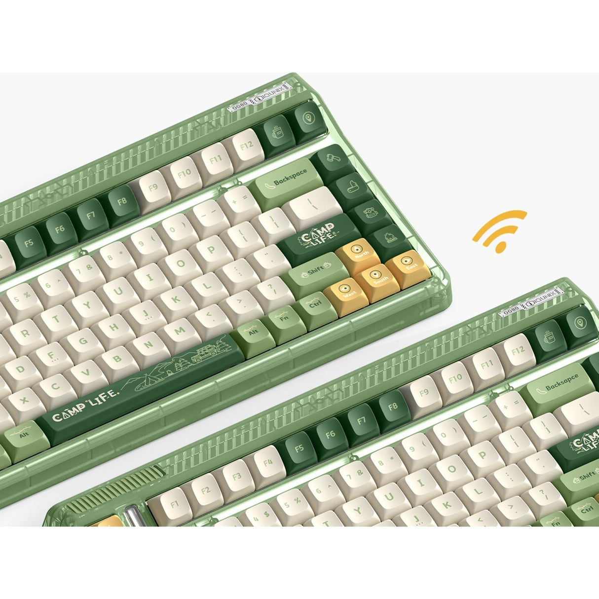 Iqunix og80 camping trådløst mekanisk tastatur (grøn, us-layout (qwerty), cherry mx red, 80% (tkl), rgb-lysdioder, hot-swappable, pbt, 2.4ghz | bluetooth 5.1 | usb-c)