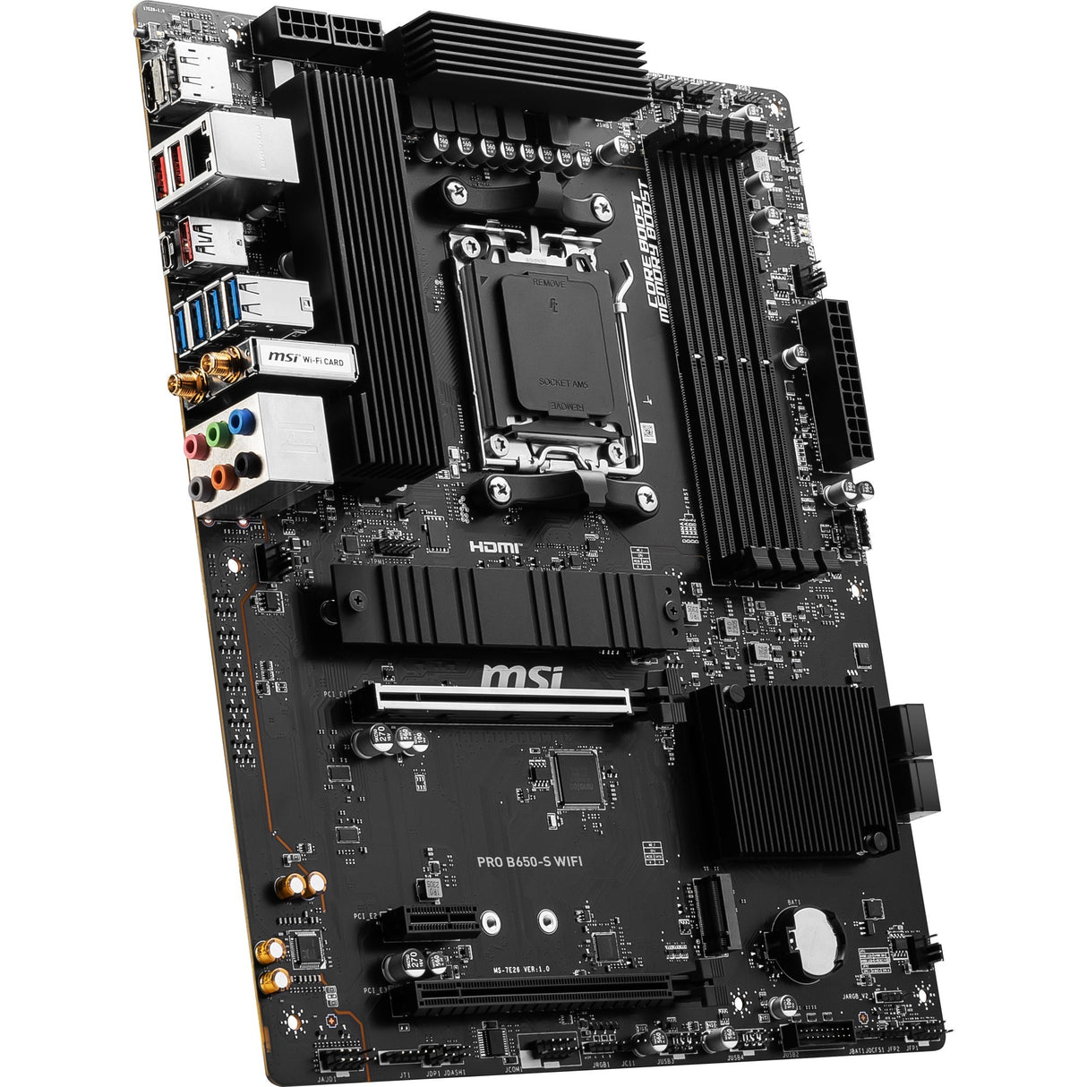 MSI Pro B650-S WiFi Socket AM5 bundkort (sort, RAID, 2,5 GBE-LAN, WiFi 6e, BT, lyd, ATX)