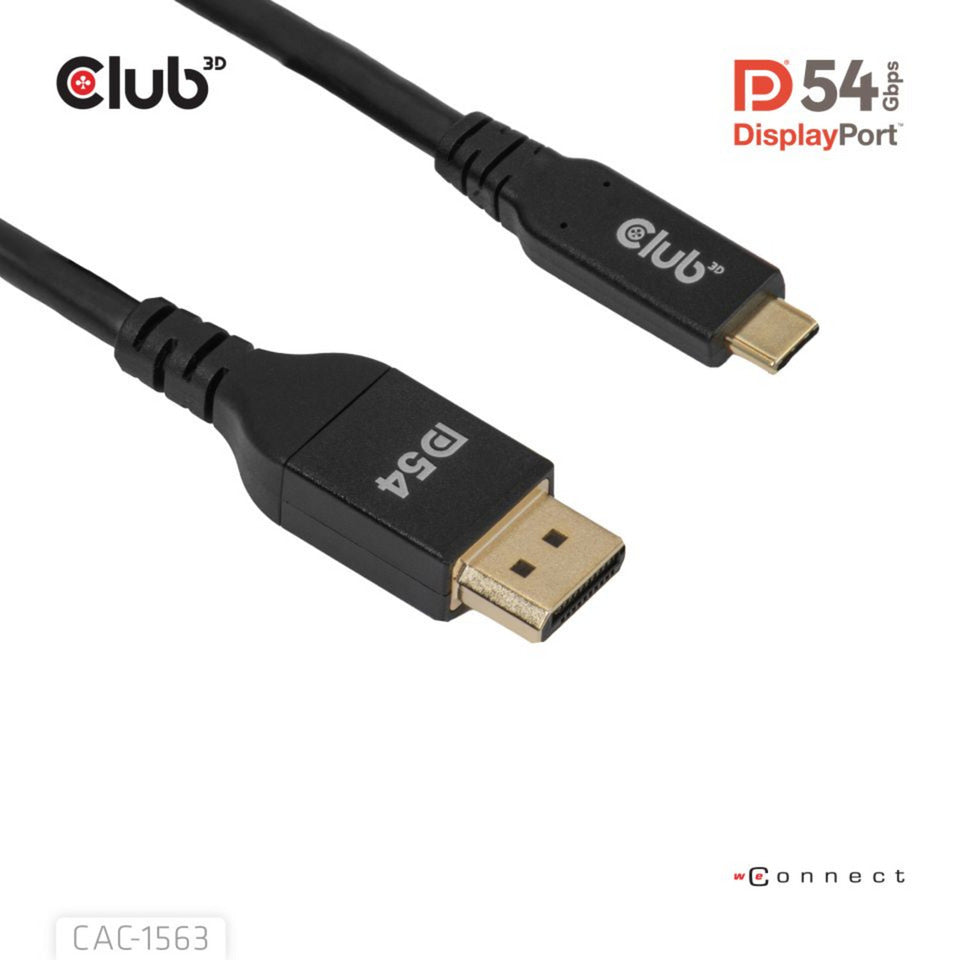 Club 3D USB-C til DisplayPort 2.1 DP54 tovejskabel, 8K120Hz 2m (sort)
