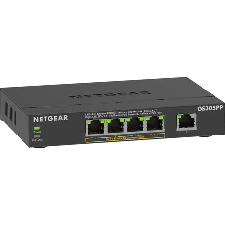 Netgear 5-ports gigabit ethernet poe+ unmanaged switch (gs305pp) (sort)