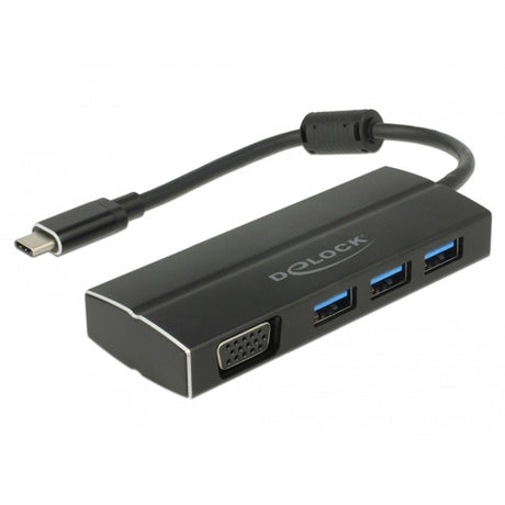 Delock USB-C 3.1 > 3x USB-A 3.0 + 1x VGA USB-hub (sort, 0,15 meter)