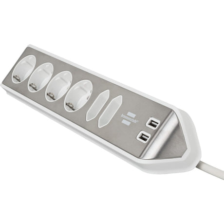 Brennerstuhl ®estilo hjørne tilslutningsboks med USB-opladningsfunktion 6-vejs 4x beskyttelsesstik 2x euro sølv hvid