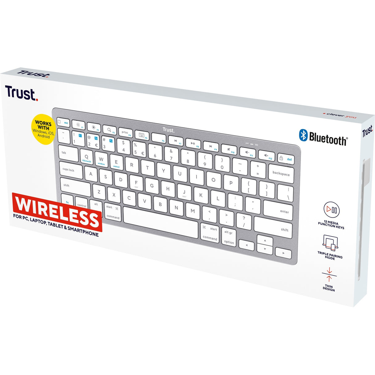 Stol på trådløst Bluetooth-tastatur (grå, amerikansk layout (QWERTY), saksekontakter, 85 %, Bluetooth 4.0)
