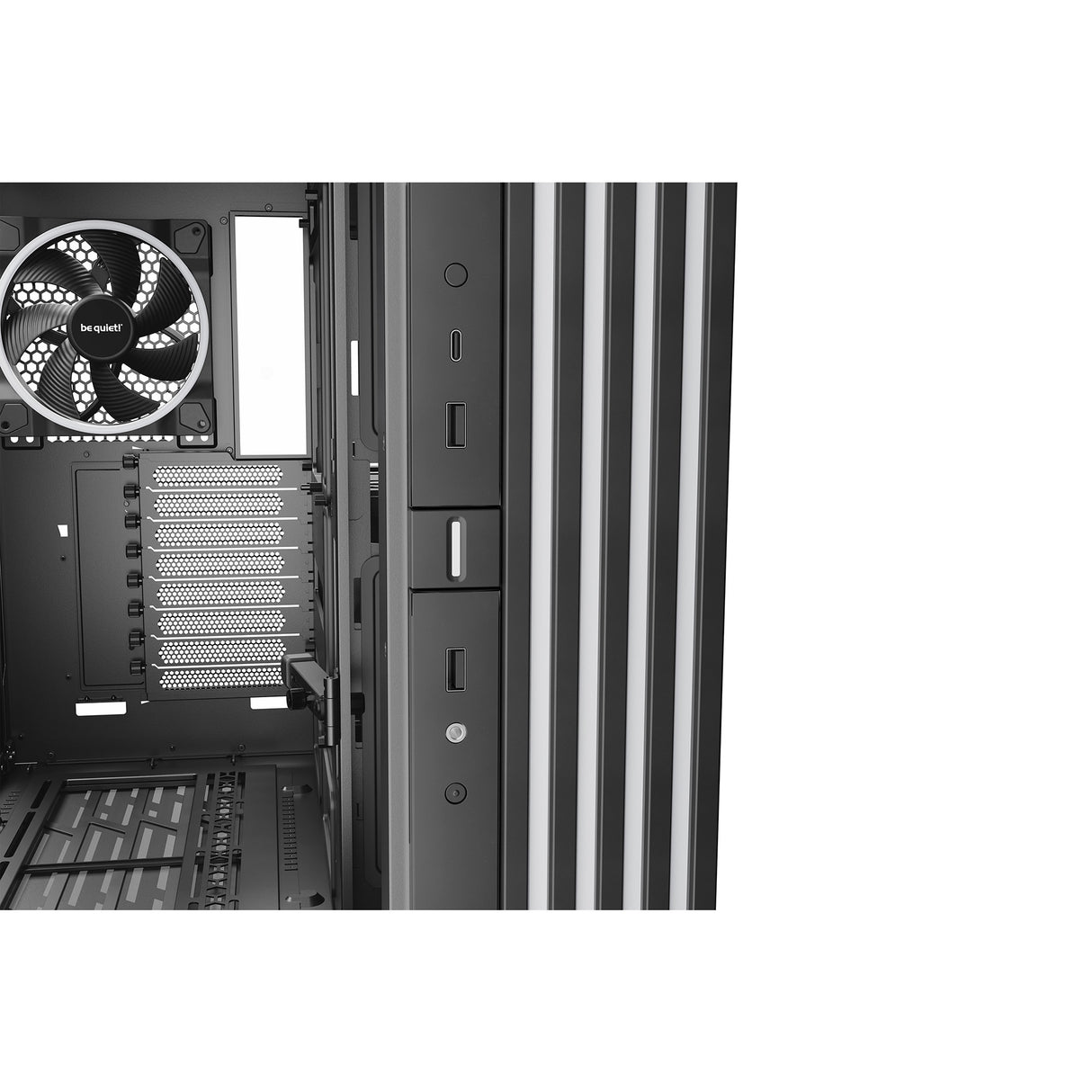 Vær stille! lys base 900 dx stort tårnhus (sort | 2x USB-A | 1x USB-C | RGB | vindue)