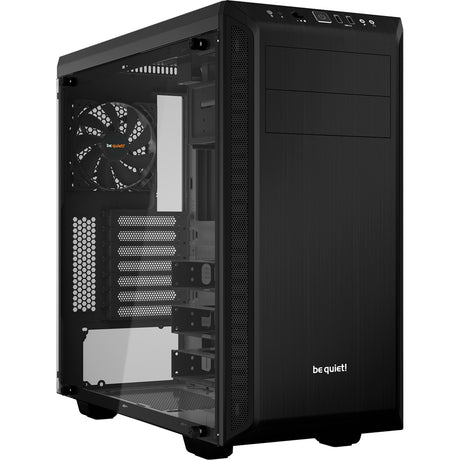 Vær stille! pure base 600 vindue midi tårnhus (sort | 2x USB-A | hærdet glas)