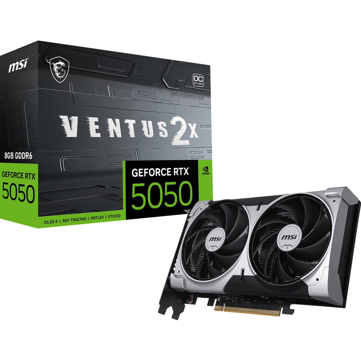 MSI Geforce RTX 5050 8G Ventus 2x OC grafikkort (3x Display Port, 1x HDMI 2.1, DLSS 4)