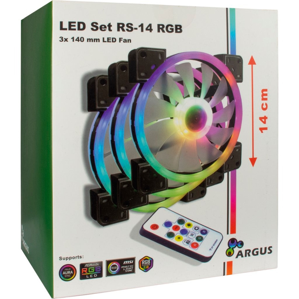 Inter-tech argus rgb blæsersæt rs-14 kabinet blæsere (sort, 3 stykker, 140 x 140 x 25 mm, pwm)