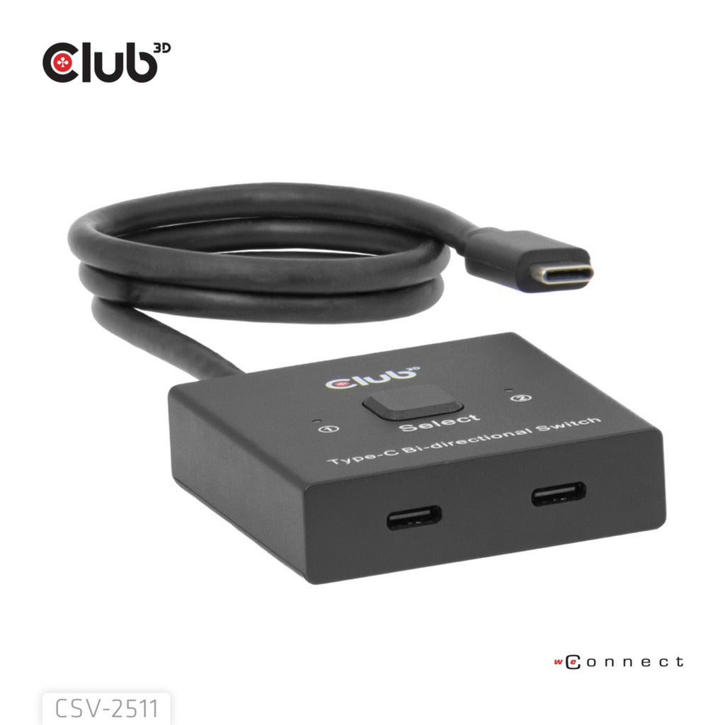 Club 3D USB-C tovejs video + data + PD switch USB switch (sort)