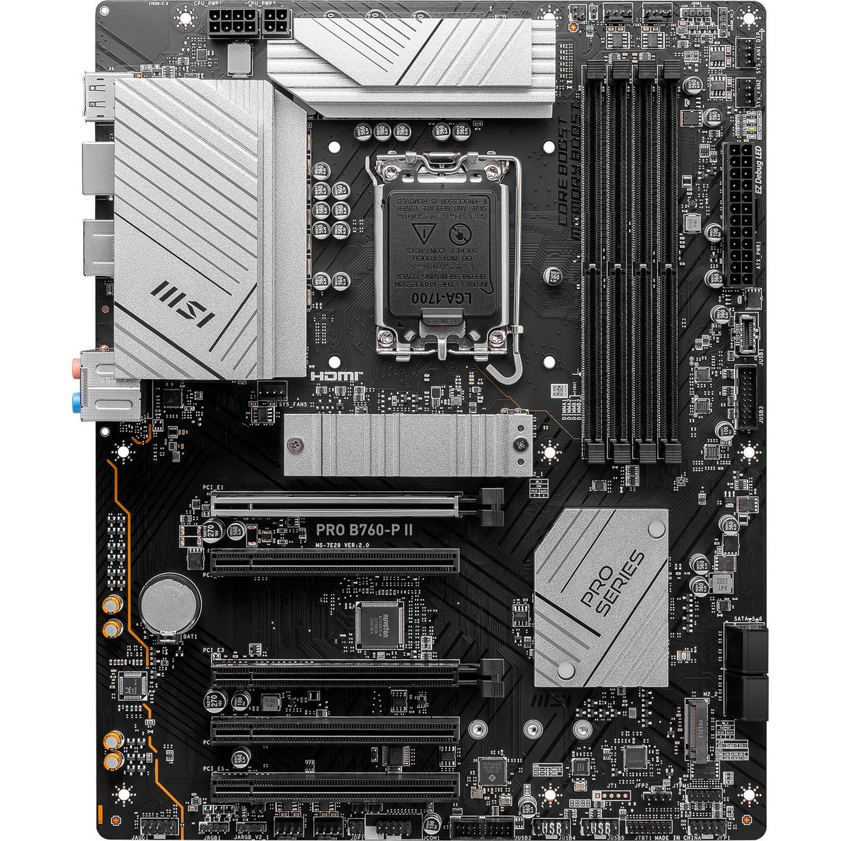 MSI Pro B760-P II Socket 1700 bundkort (sort, RAID, 2,5 GB-LAN, lyd, ATX)