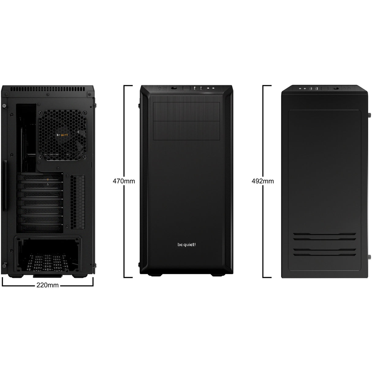 Vær stille! pure base 600 vindue midi tårnhus (sort | 2x USB-A | hærdet glas)