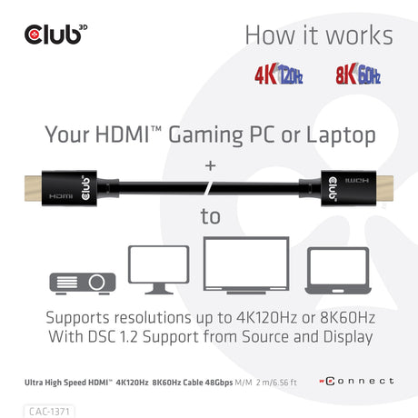 Club 3D ultra højhastigheds HDMI-kabel (sort, 1 meter, 4K 120Hz, 8K 60Hz, 48Gbps)
