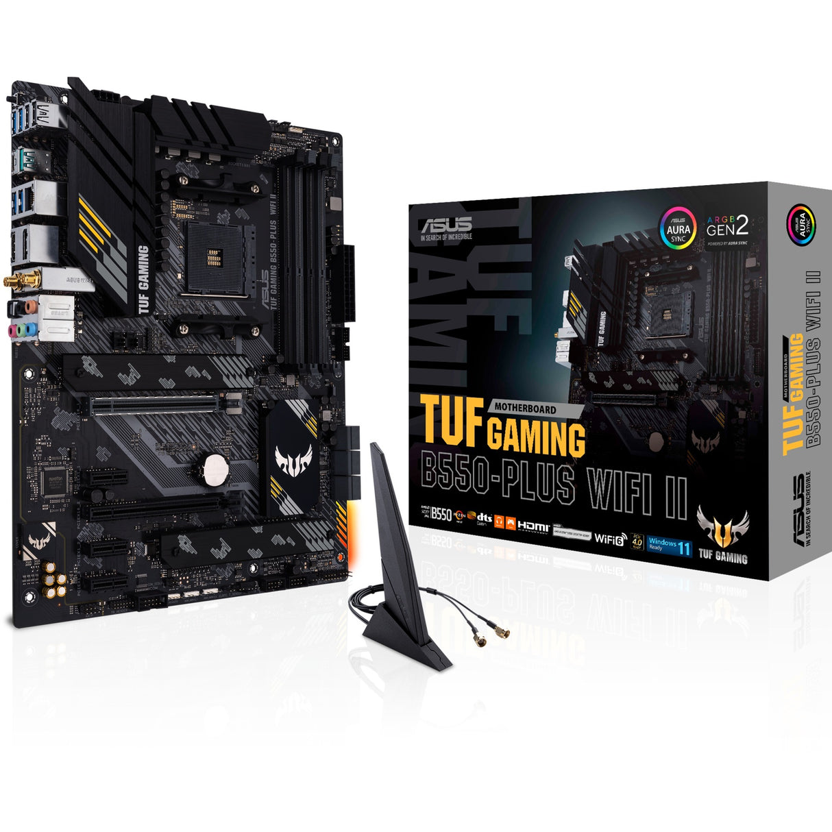 Asus Tuf Gaming B550-Plus WiFi II Socket AM4 bundkort (sort, RAID, GB-LAN, WiFi 6, BT, lyd, ATX)