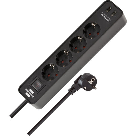 Brennerstuhl ecolor strømskinne med 2 USB-C ladestik | 4 stikkontakter | sort | 1,5m h05vv-f 3g1,5 - 1153240106