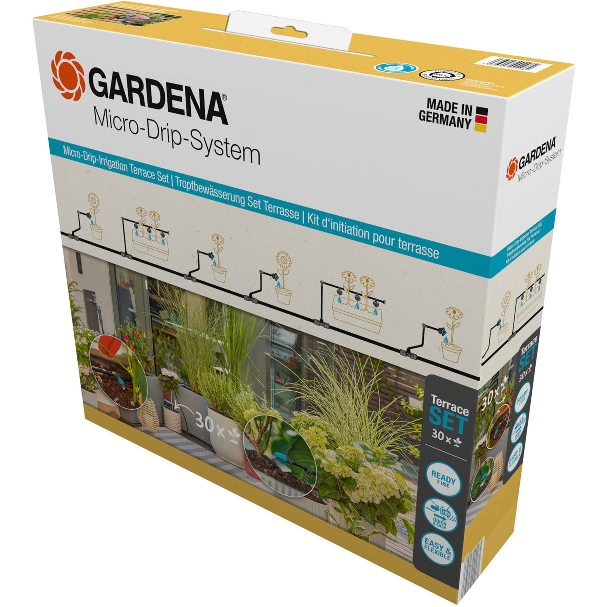 Gardena mikro-drypvandende terrassesæt (30 planter) drypper (sort grå)